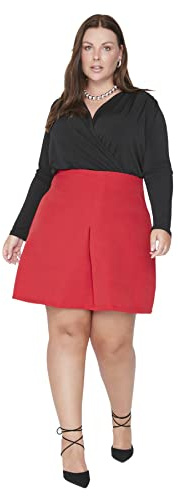 Trendyol Damen Mini A-Linie Plisseerock Webstoff Große Größen in Rock Gonna-Pantalone, Red, 50 da Donna