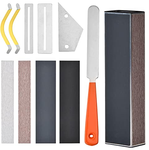 11 Stk Gitarren Luthier Werkzeug Set, Gitarre Fret Datei, Gitarrenbund Nivellierbalken, 2 Griffbrettschutz, Fret Rocker Level, 2 Gitarren-Saitensplitter, 4 Schleifpapier, für Bass Banjo Ukulele