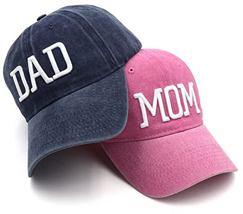 Hiwelove Sombreros para mamá y papá, Regalos para el día del Padre, Gorra de béisbol Ajustable Bordada, Regalo para Parejas y Padres, Sombrero Rosa para mamá y Sombrero Azul Marino para papá, Talla