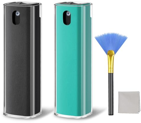Bildschirmreiniger Spray, All in one Screen Cleaner Spray 2er Set Display Reinigungsset Bildschirm Reiniger für Monitor/Tablet/Handy/Autobildschirm mit Flüssigkeit & Reinigungsbürste (Grau+Grün)