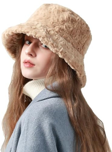 Señoras Invierno Fuzzy Faux Fur Slouchy Warmer Fisherman Sombreros Bucket Sombrero para Mujeres Gorro Cálido Sombrero de Pescador Damas Sombrero de Pescador Señoras Buckethat Invierno, b, Talla única