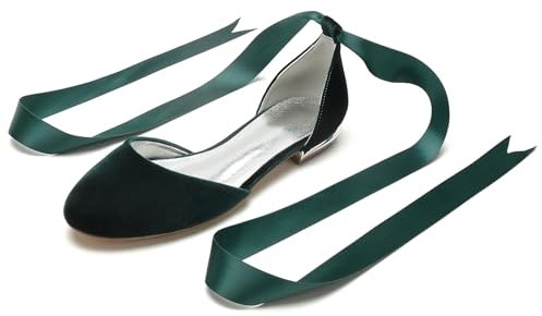 OAUSZC Green,8 UK, Velvet Ankle Strap Ballet Pumps Womens Round Toe Ribbon Tie Flat Party Wedding Bridesmaid Dolly Shoes 5049-62K
