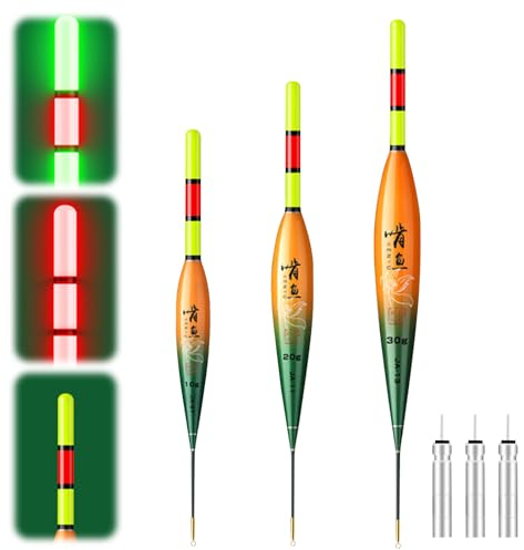 LED Posen Angeln, 10g/20g/30g angelposen Mit 3 CR425 Akkus, Schwimmer Angeln Mit Gravity Sensing Und Basis, Angelzubehör Zum Tauchgebiet Angeln Am See, Fluss Oder Teich (A)