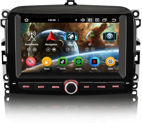 Erisin 7 pollici 8-Core 4GB+64GB Android 14 Autoradio Bluetooth GPS Navigatore per Fiat 500L 2012-2016 Supporto CarPlay Senza fili Android Auto WiFi DSP DAB+ USB FM RDS OBD2 Controllo del Volante