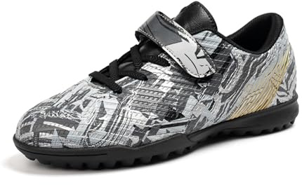 Puvvtyi Chaussures de football pour enfants, antidérapantes, opaques, unisexes, garçons et filles, Noir , 34.5 EU