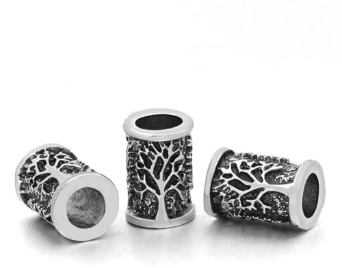 Wuzdy 3 Stück Edelstahl Wikinger Bartperle, Haar Bartperlen Flechten, Innendurchmesser 6 mm, für Haar Flecht Armband Anhänger Halskette Silber DIY Schmuck Haarschmuck, Baum, Vintage Silber