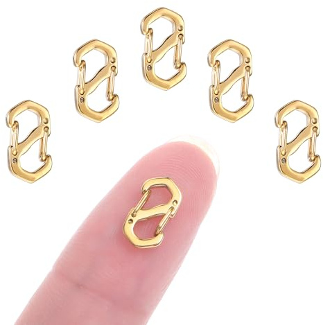 Amabro 5 stycken karbinhake med dubbel öppning, halskedjor och armbandsförkortare i rostfritt stål, metallås S, armbandskoppling, lås för halskedjor, klämma (guld)