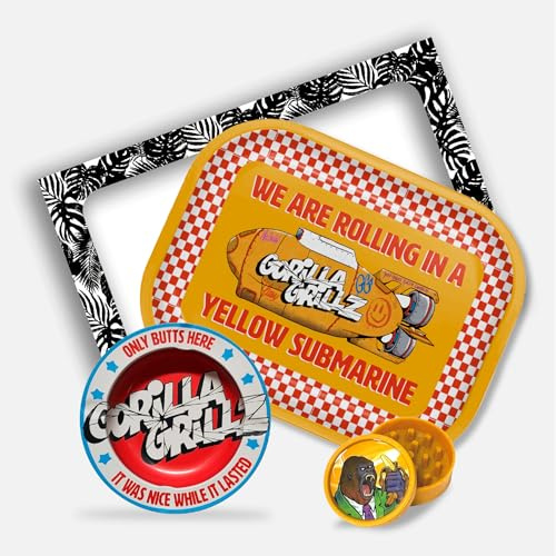 Gorilla Grillz® Rökningssats – komplett rullbricka med askfat och biologiskt nedbrytbar kvarn, för rökare – rökning paket med olika tillbehör (ubåt)