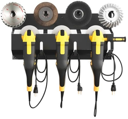 2 en 1 Support Mural pour Meuleuse D'angle, Support pour Meuleuse Noir avec Support de Cordon et Support de Disque, Support de Rangement pour Meuleuse D'angle pour Hangar, Atelier, Garage (Noir)