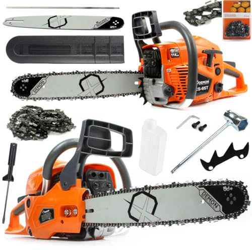 Motosega a Scoppio DEMON | Motore a Due Tempi | 2,55 kW | 65 cc | Lunghezza di Taglio Utile 38 cm | Sistema di Raffreddamento ad Aria | Sistema Antivibrazioni