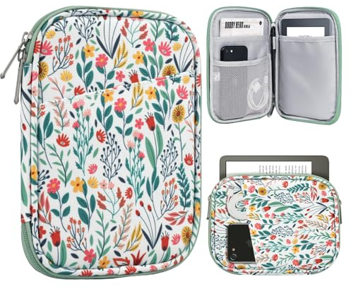 TiMOVO 6-7 Pouces Housse pour Tablette, Paperwhite/Colorsoft Signature Edition, Housse Protectrice avec Pochette pour Liseuse Électronique/Oasis et Appareils Kobo, Fleur