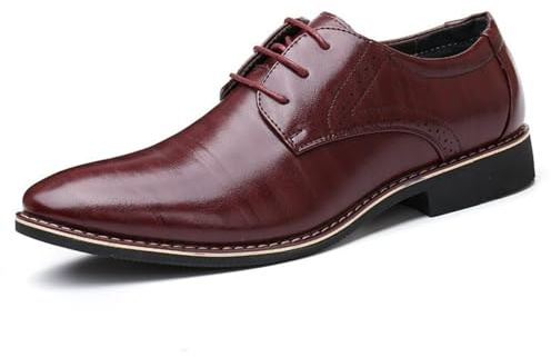 Hixingo Chaussures Habillées Oxford en Cuir pour Homme, Chaussures Ville Homme 38-48 EU Derby Masculin Basse Business en Cuir Confortable Antidérapantes pour Mariage, Officiel (2289 Bordeaux,42)