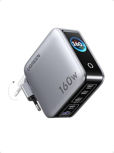 UGREEN Nexode Pro 160W USB-C-laddare med 5 portar, smart display, | Visar laddningsstatus i realtid, 140 W bärbar laddare, kompatibel med MacBook Pro/Air/Neo, iPhone 17, Galaxy S26, iPad