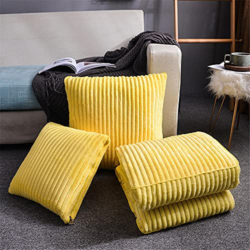 Couverture et oreiller de voyage 2 en 1 - Coussin jaune confortable pour avion, voiture, bureau, maison - Couverture chaude pour dormir, faire la sieste et voyager confortablement