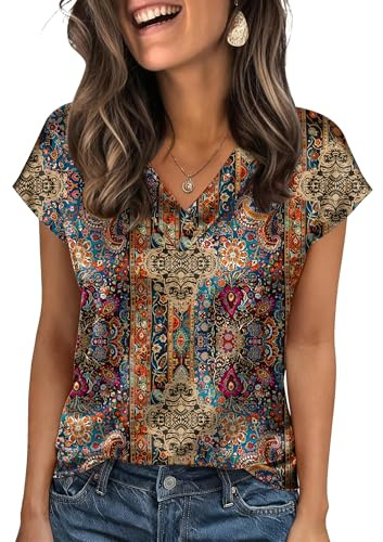 Zeagoo Blusa satén Mujer Cuello en V Manga Corta Tops de Seda Elegantes