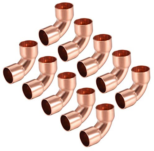 sourcing map 90 graders kopparbåge armbåge kopparrör rörmontering anslutning för rörmokare arbete 10 mm, 10 stycken