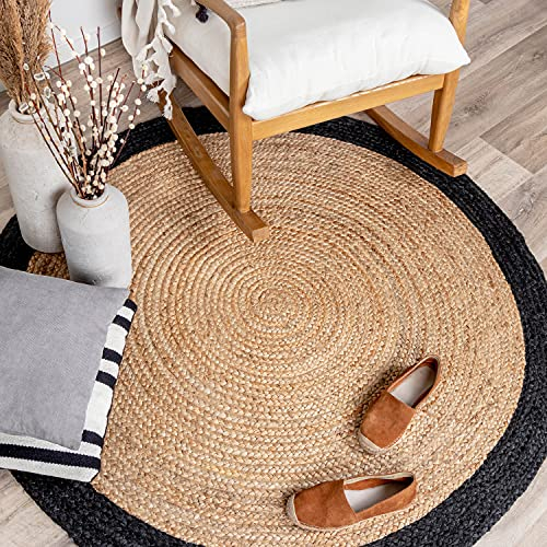 FRAAI | Home & Living Jute Teppich Rund - Fair Natur Schwarz - Jute - Flachgewebe - Einfarbig - Boho, Modern - Wohnzimmer, Esszimmer, Schlafzimmer - Carpet