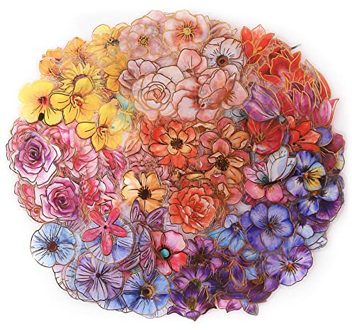 Dizdvizd Scrapbooking Aufkleber Set, 240 Stück Goldene Blume PET Dekorative Aufkleber, Heißpräge Blumenaufkleber für Bilderrahmen, Sammelalben, Kunst, Kunsthandwerk, Bälle, Laptops