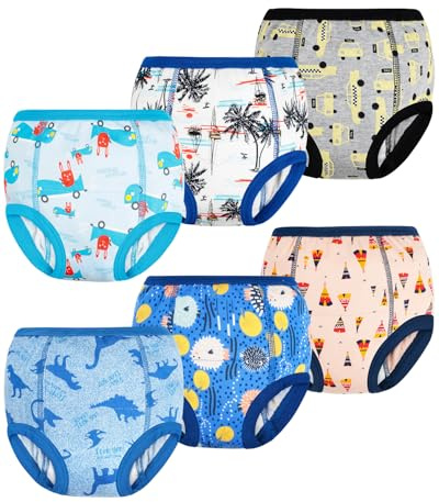 FLYISH DIRECT Ropa Interior de Entrenamiento para Orinal Paquete de 6, Pantalones de Aprendizaje para IR al baño, Calzones de Entrenamiento para IR al baño Absorbente y Transpirable, 3 Años