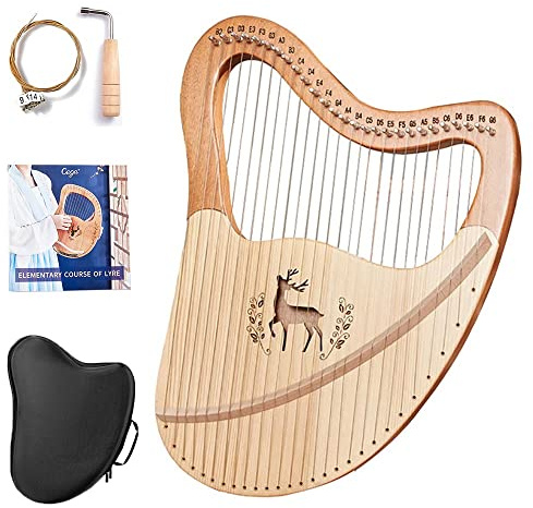 KEMNGO 27 Strings Lyre Harp, Metal Strings Mahogany Instrument with EVA Bag, Tuning Wrench, Spare Strings, English Manual, Gift for Beginners Music Lovers Adult