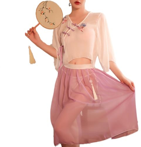 QNCLO Ropa interior de cosplay de geisha de anime japonés para mujer, estilo chino, ropa sexy (morado y blanco)