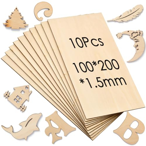 BUYGOO 10 Stück Sperrholz Holzplatte, 200 x 100 x 1.5 mm Balsaholz Platten, Bastelholzplatten, Sperrholzplatte Holz, Lindenholz, Lindenholzplatten, für Kunst Handwerk Gemälde DIY Modell Laserprojekte