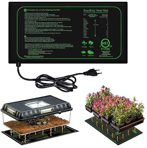 GAOUTO Tapis chauffant pour plantes 21 W, 25 × 52,5 cm, tapis chauffant pour germination des semis, tapis chauffant pour germination et régulation de la température, chauffage rapide