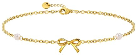 Elegance 11 designs Bracelets en or avec nœud pour femmes, tendance, bracelet fin et délicat en or avec charme mignon, bracelet étanche en acier inoxydable, bijoux d'été pour femmes, cadeau, 7 inches
