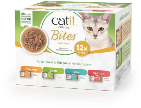 Catit Cuisine Bites, Grain-Free Wet Cat Food for Adult Cats, Variety Pack | Grain-Free. Real Meat in Gravy.