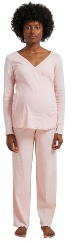 VERTBAUDET Ensemble 2 pièces Pyjama Grossesse et Allaitement en côtes Richelieu Rose pâle 34/36