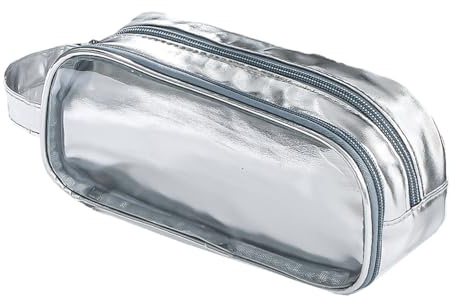 Oxxggkao Estuche multifuncional para lápices de gran capacidad, resistente al agua, estuche para lápices cosméticos para estudiantes para adultos, elegante estuche de lápices plateado, plata