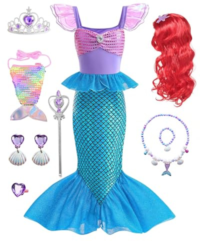 Dtiaagto Sjöjungfru prinsesskostym för flickor barn, glitterklänning med tillbehör i åldrarna 3-10, för jul, födelsedag, världsbok, dag, cosplay
