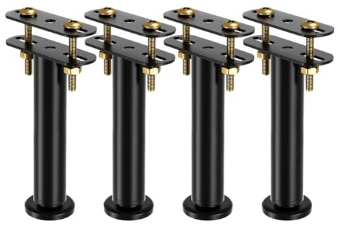 LUPATDY Gambe del Letto Regolabili in Altezza 18 - 32 cm, 4 Pezzi, Set di Rinforzo per Travi Centrali e Rete a Doghe, Robusti Piedini di Supporto per Telaio del Letto (Nero)