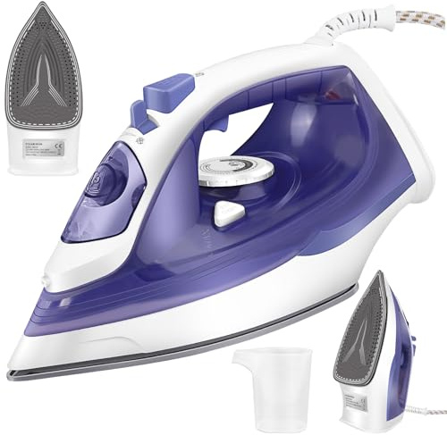 Ferro da stiro a vapore senza fili, 2400 W, cavo con serbatoio d'acqua da 350 ml, fondo antiaderente, riscaldamento rapido, 5 modalità di vapore, getto di vapore verticale, vapore spray e selb