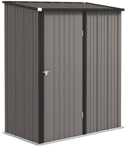 Outsunny Casetta da Giardino 1.34m² in Acciaio Zincato, Capanno da Giardino con Tetto Inclinato, Guanti e Porta Bloccabile, Capanno Porta Attrezzi, 161.5x94.5x196cm, Grigio Chiaro