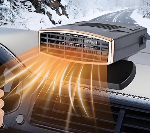 Portable Car Heater & Defroster,12V Car Heater that Plugs into Cigarette Lighter,200W Fast Heating Car Defroster Defogger,360° Rotatable Car Heaters for Vehicle,Car,RV,SUV(Black&Gold)
