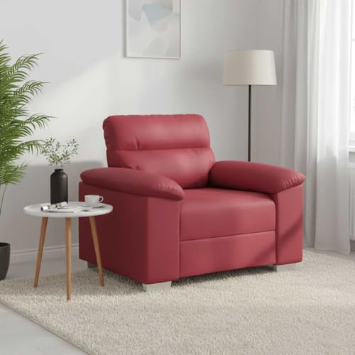 QUAHEAS Vinröd fåtölj 60 cm av konstläder, bekväm loungesoffa med breda armstöd, stabil trämetallram, perfekt för vardagsrum, kontor och gästrum