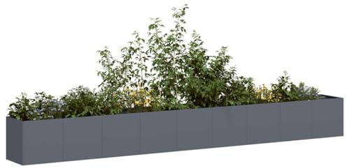 Brokky Jardinera Exterio Bancal de Metal Elevado de jardín Duradero & Moderno para Plantas Flores Verduras-Antracita-360 x 40 x 40 cm