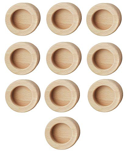 Gedotec Schiebetür-Möbelgriff Buchen-Holz Einlass-Muschelgriff rund für Türen & Schubladen - H1854 | Griffmuschel Ø 60 mm | Griff zum Kleben | 10 Stück - Holzgriff für Schranktüren & Zimmertüren