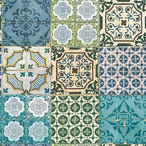 Papier peint intissé rétro cuisine 364851 36485-1 Lutèce Authentic Walls 2 | Bleu/Jaune/Vert | Rouleau (10,05 x 0,53 m) = 5,33 m²