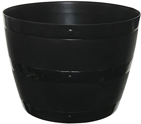 Optimal Products Black Plastic Planter Plant Pot Tub Garden Patio Out Or Indoor Barrel Flower Pot 35cm & 50cm (50cm (1 Barrel Planter) Black)