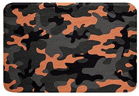 Heer Tarnung Mikrofaser Badematte 50x80cm Tarnung rutschfest Badezimmerteppich Bunte Muster Hochflor Absorbierend Badteppiche Orange Schwarz Grau Weich Kuscheliger Badvorleger Wohnzimmer Dekor
