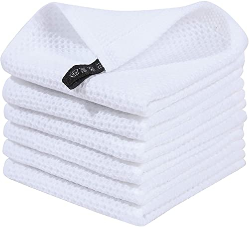 Moosfor Geschirrtücher 100% Baumwolle, 6er Set 30 x 30 cm, Weiche Geschirrhandtücher Küchenhandtücher Saugfähig Küchentücher Dicke Premium Geschirrtuch Spüllappen Putzlappen, Weiß