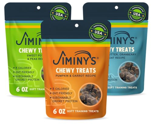 Jiminy's Chewy Cricket Dog Training Treats, Low Calorie, Hypoallergenic, Made in USA, 6oz, Variety Pack (Pack of 3)