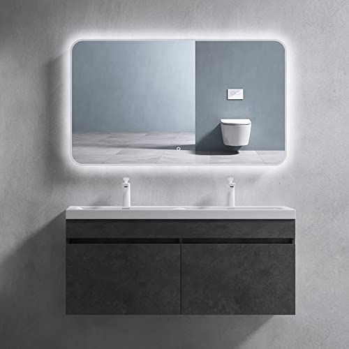 doporro Mobile Bagno Sospeso Grigio 120 cm con Lavabo Doppio in Resina Bianco – Design Moderno con Cassetti a Chiusura Rallentata, Serie Botanica