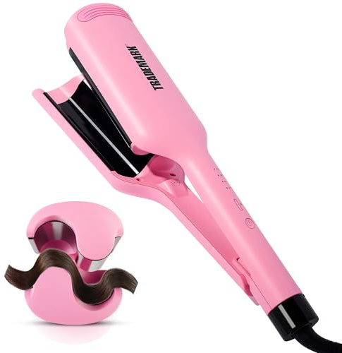 Trademark Beauty Hair Waver - Double Barrel Hair Crimper, Beach Waves Curling Iron, Babe Waves X, Adjustable Temperature Hair Curler, Hair Styling Tools, 1.25 - Pink
