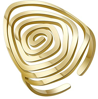 TEAMER Anello irregolare del labirinto di vortici in acciaio inox regolabile anelli geometrici irregolari a spirale aperti sul dito Gioielli punk esagerati per donne ragazze (Stile 1 - Oro)