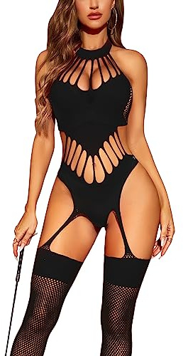 RSLOVE Intimo Donna Sexy Lingerie Body A Rete Collant Stretto Bodystocking Taglia Unica Nero