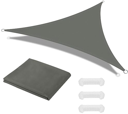 OFFCUP Sonnensegel, Sonnenschutz Baldachin, Dreieckige Markise, Oxford-Stoff Wasserdicht Ripstop Uv Schutz Mit Pu-Beschichtung, 3x3x3m (Größe nach dem Richten) Garten Segel Mit Freiem Seil（grau）