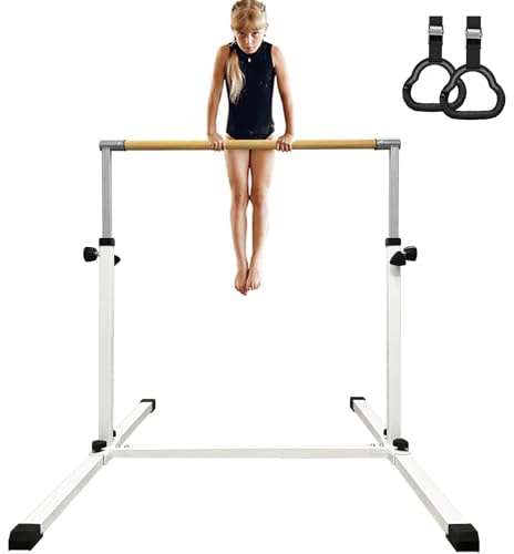 XDEMODA The Latest Model Gymnastics Bar for Kids Ages 3-15 for Home, Anti-Slip, Easy to Assemble, 35” to 55” Adjustable Height Gymnastic Horizontal Bars Equipment (Gym bar, White)